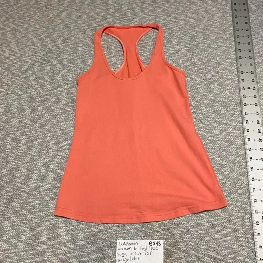 Lululemon Women's 6 rest less Yoga Active Top Orange. SKU-B243